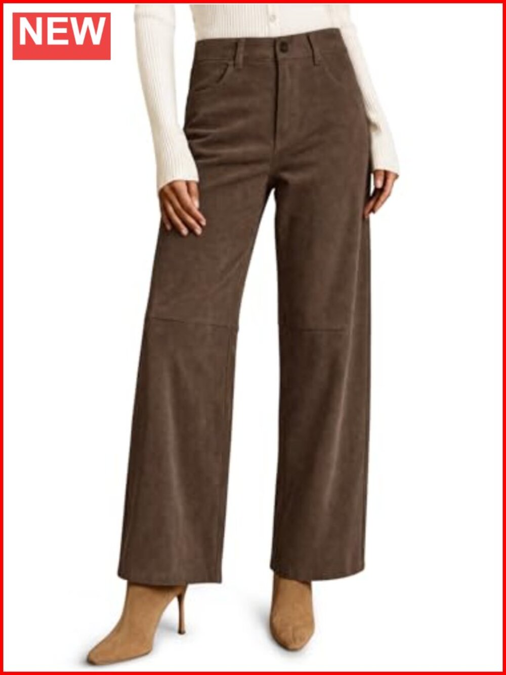 Faux Suede High Waisted Straight Leg Pants Casual Trousers